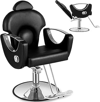 Barber Salon Chair for Hair Stylist Beauty Reclining Salon Chair 360 Degrees Swivel Hair Armchair Adjustable Height Styling Armchair for Home Barbershop Shampoo (Black&Sliver)