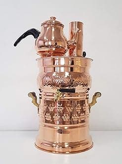 Copper Turkish Samovar with Copper Teapot Tea Maker Kettle & Pot Free Energy Water Heater Tinned Camping Hiking Hunting BBQ Semaver Samavar by istanbulhomecollection Samovar