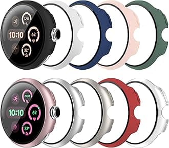 10 Pack Case for Google Pixel Watch 3 45mm with Tempered Glass Screen Protector, Shockproof Hard PC Bumper, All-Around Protective Cover Compatible with Pixel Watch 3 45mm Accessories