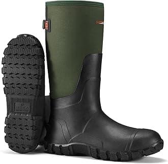 HISEA Upgraded Men's Rain Boots, Waterproof Insulated Neoprene Rubber Boots with Steel Shank, Durable Anti-Slip Outdoor Work Boots for Hunting Gardening Farming Fishing Mud Working, Adjustable Calf