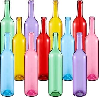 Zhehao 12 Pieces Colored Wine Bottles 750ml Empty Decorative Glass Bottles for Bottle Tree Home Decor in 6 Assorted Colors(Cute Color)