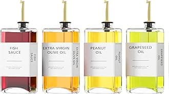 Kitchen Cooking Oil Dispenser Set, Olive Oil & Vinegar Bottles, Soy Sauce Dispenser - 4 Pieces, Gold, Elegant Book Design, Durable, Leak-Proof, Easy-Pour Spouts, Perfect for Kitchen, Dining Table