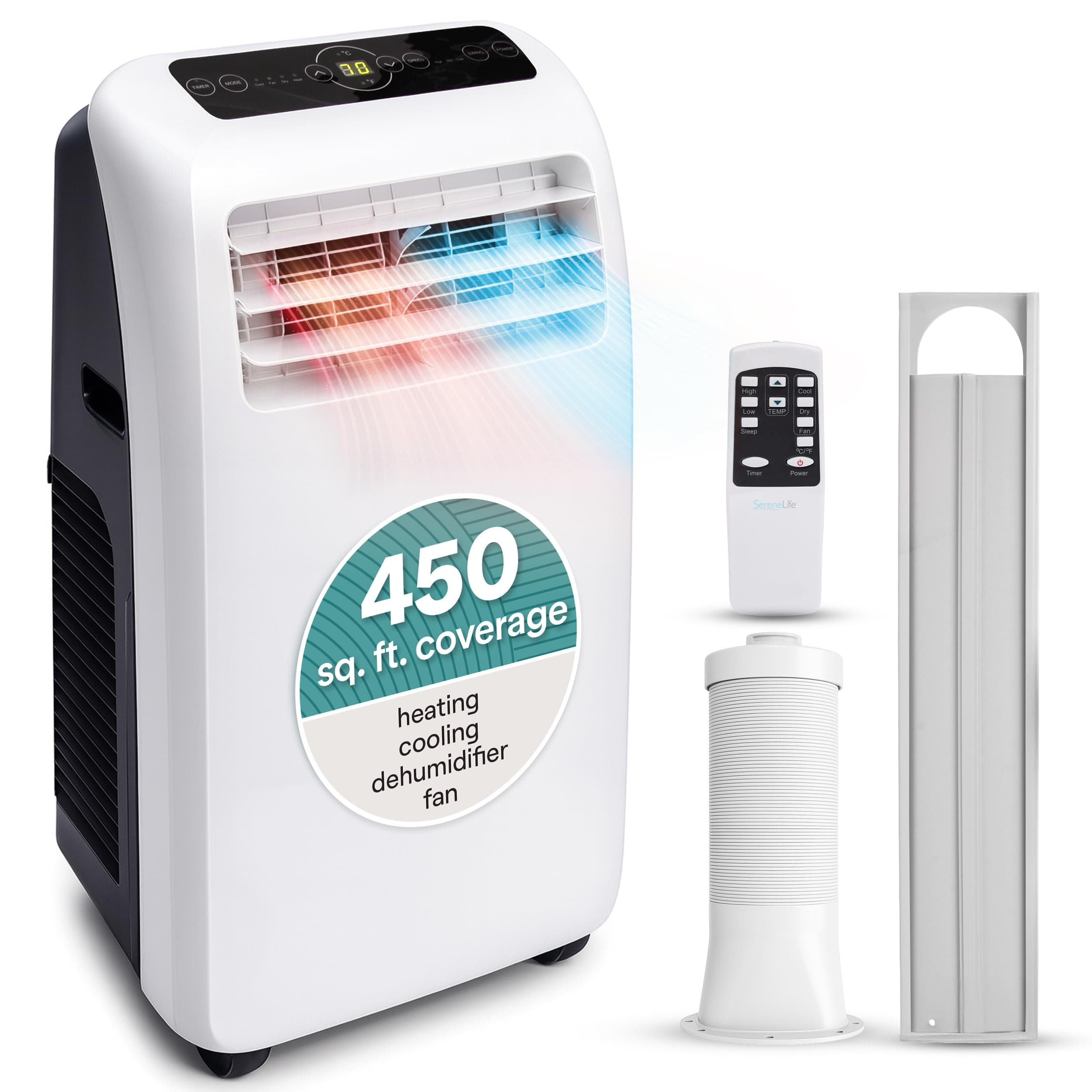 Portable Air Conditioner with Heat & Built-in Dehumidifier 10,000 BTU, Portable Heater & AC for Rooms up to 450 Sq Ft - Remote Control & Window Mount Exhaust Kit Included