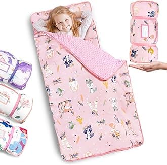 PRIMLECT Nap Mat - Toddler Nap Mat with Pillow & Fleece Blanket - 55''*35''*3'' - Perfect for Preschool, Daycare & Sleepovers