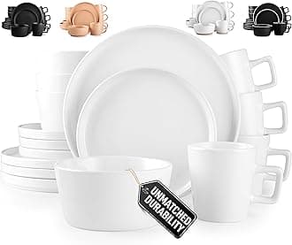 Zulay Kitchen Terra Plates and Bowls Sets, 16 Piece Modern Stoneware Dish Set for 4, Chip and Scratch Resistant Ceramic Dinnerware Set, Microwave and Dishwasher Safe, White