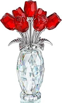 H&D HYALINE & DORACrystal Rose Flower Figurine,Glass Flower Bouquet Ornament,Glass Rose Flower Gift for Mother's Day Valentine's Christmas Wedding