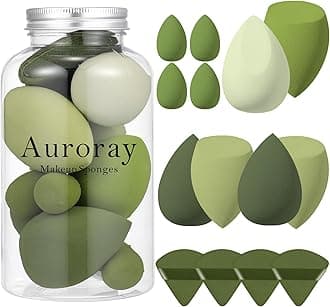 14 Pcs Makeup Sponge Set, Beauty Sponges Blender with 4 Pcs Powder Puff and 4 Pcs Mini Make up Sponges St. Patrick's Day Gift for Liquid,Foundation,Powder,Concealer,Cream (Green)