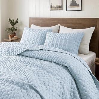 WDCOZY Light Blue Twin Size Quilt Bedding Set with 1 Pillow Sham, Lightweight Soft Bedspread Coverlet, Thin Comforter Bed Cover for All Season, 2 Pieces, 68x90 inches