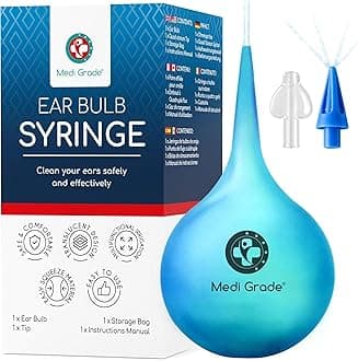 Medi Grade Ear Bulb Syringe Ear Wax Removal Kit, 90 ml - Translucent Bulb Ear Syringe Kit for Removing Ear Wax and Improving Hearing with Ear Cleaner Quad-stream Tip - Ear Wax Remover Ear Cleaning Kit
