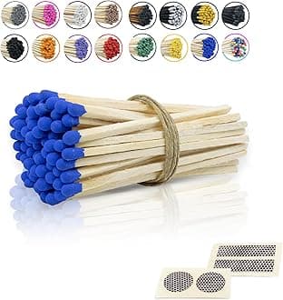 4" Inch Long Wooden Refill Matchsticks with Strike Stickers - Safety Matches Wholesale Bulk Loose by Chandler Studio (100, Blue)