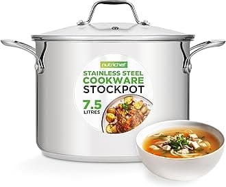 Large Stainless Steel Stock Pot with Lid - Big Soup Pot, Heavy Cooking Pot with Glass Lid - Stew Pot, Cookware Induction Pot, Mirror Finish Stockpot, Deep Casserole Pot, 8-Qt / 7.5 Litre