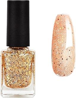 Glitter Nail Polish - Gold Nail Varnish - Quick Dry Vegan Long Lasting Nail Polish - Water Based Formula & No Need Baking Nail Art