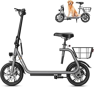 Jasion JS3/PRO Electric Scooter with Seat, 650/850W Peak Motor, 20/25Miles Ranges Scooters for Adults, 20/25MPH Max Speed, Foldable E-Scooter for Pets & Cargo, Dual Disc Brakes