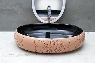 HISRE Designer Ceramic Table Top Sink Basin for Bathroom | Over Counter Wash Basin for Living Room | Washbasin Countertop (24 x 17 x 5.5 Inch) (Style - 4) AG4707