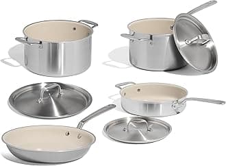- Made In Cookware | 7-Piece Ceramic Non Stick Pot and Pan Set (Stainless Handle) | 5-Ply Stainless Clad | Professional Cookware | Crafted in Italy | Induction Compatible