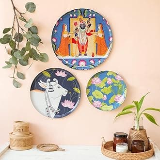 RITUALISTIC Pichwai Iron Wall Art Plates – Set of 3 Decorative Plates | Indian Wall Art for Home Decor | Wall Decor for Living Room & Bedroom | Handcrafted Metal Wall Hanging | Valentine's day gifts