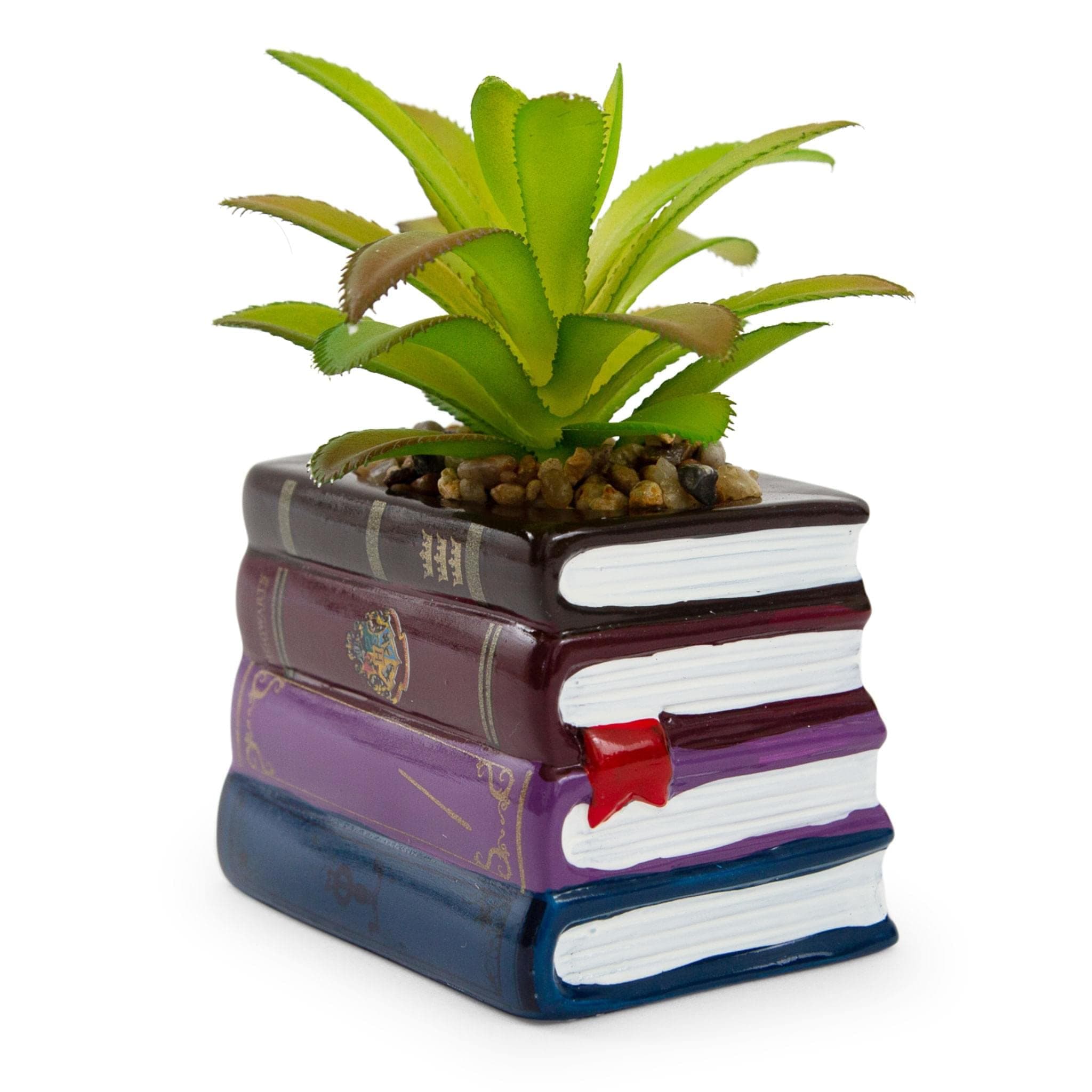 Harry Potter Book Stack 3-Inch Ceramic Planter With Artificial Succulent | Small Flower Pot, Faux Indoor Plant For Desk Shelf, Trinket Tray | Cute Home Decor, Wizarding World Gifts and Collectibles