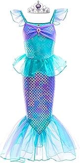 Mermaid Dress, Mermaid Tail Costume Little Girls Princess Dress up with Crown for Girl 3-8 Gift