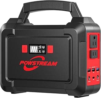 POWSTREAM-167Wh-Portable-Power-Station-Outdoor-Camping-Solar-Generators - 200W Peak Power Bank Lithium Ion Battery with 110V AC Outlet 2 DC Ports 4 USB Ports, LED Flashlights for Home Emergency Backup