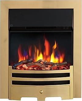 Verona 16’’ Fireplace Insert, 2000W Heater, Brass Trim, Bauhaus Fret, 9 Colour Flame Effect, Remote Control