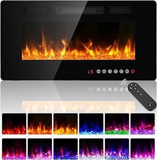 BREEZEHEAT 36" Electric Fireplace Insert Ultra Thin-ETL Certified, Recessed/Wall Mounted, HD Flame with Crystal, Remote & Touch Control, 750W/1500W (300 Sq.Ft), 8H Timer