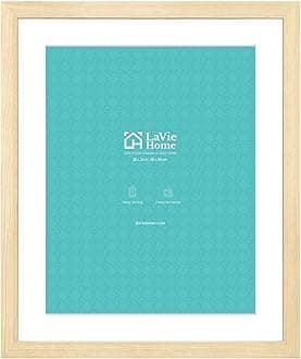 LaVie Home 20x24 Picture Frame Beige Oak Wood Poster Frame, Display Pictures 16x20 with Mat or 20x24 Without Mat, Stable Frame and Polished Plexiglass, Horizontal and Vertical Format of The Walls