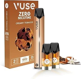 VusePro Vape Kit, Slim Design, Fast Charging, Splash-Resistant, reusable vape, rechargeable vape, refillable vape, with Creamy Tobacco 0mg vape pods x2, no nicotine, no tobacco, Gold