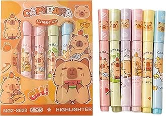 6 Pcs Capybara Highlighter Marker Cute Capybara Pastel Highlighter Marker Pens for Students Boys Girls Women Highlighter Pens School Supplies Office Supplies (6Pcs Capybara)