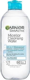 Garnier Micellar Water For Waterproof Makeup, Hydrating Facial Cleanser & Makeup Remover, Suitable for Sensitive Skin, Vegan, Cruelty Free, 13.5 Fl Oz (400mL), 1 Count