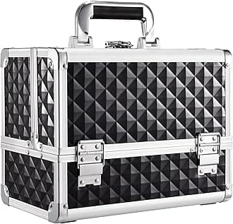 Makeup Box with Mirror 3-Tray 11.6-Inch Makeup Train Case with Brush Holder Lockable Portable Storage Organizer Large Black