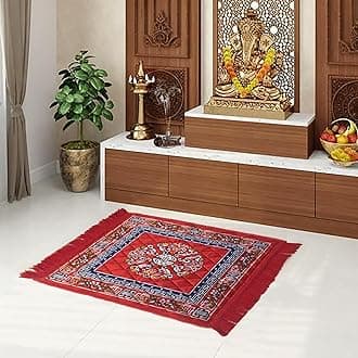 AAZEEM Prayer Mat | Velvet Arthan Mat | Meditation Prayer Carpet Mat | Pujer Sun Mat | Traditional Prayer Mat | Medium Size | Red Color|