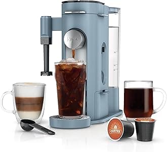 Ninja Pod & Grounds Specialty XL Single-Serve Coffee Maker K-Cup Pod Compatible Brews Grounds Compact Design Built-In Milk Frother 68-oz. Reservoir 6oz. Cup-24oz. Mug Sizes Denim Blue PB055ABL