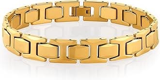 Stunning Solid Tungsten Link Bracelet for Men Polished Link, Puzzle, Ceramic Style (Silver,18K Gold Plated Option)