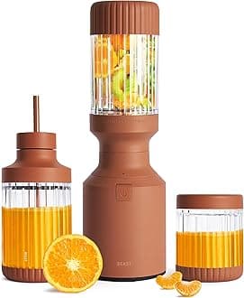 The Beast Mini Blender Plus | Mini Countertop Kitchen Blender | Blend Smoothies and Shakes, Dressings, Sauces, Dips | Extra Vessels, Straw Cap and Straws Included | 600W (Terra)