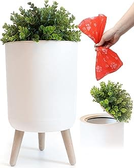 Earth & Mango Small Outdoor Trash Can with Lid - Dog Poop Trash Can Outside - Plant Styled Outdoor Garbage Can - 1.8 Gallon - Throw Away Pet Waste Discreetly