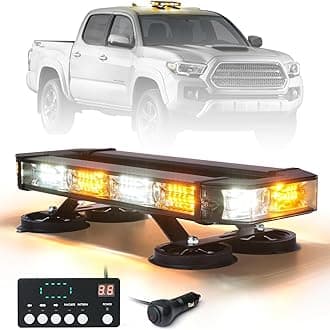 72 LED Rooftop Emergency Strobe Light Bar w/Control Panel Magnetic Base Warning Flashing Beacon Caution Traffic Lightbar for Construction Vehicles Trucks Postal Mail Snowplow - White Amber
