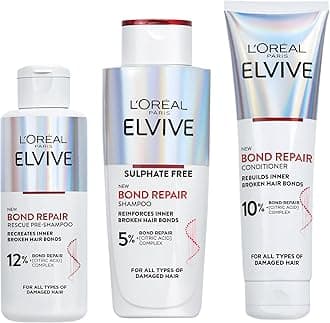 L’Oreal Paris Elvive Bond Repair Full Routine Set for Damaged Hair, Pre-Shampoo Treatment 200ml, Shampoo 200ml and Conditioner 150ml, Deep Intensive Hair Repair Treatment, Rebuild Broken Hair Bonds