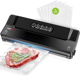 Vacuum Sealer Machine | Compact Food Sealer for Kitchen Storage & Meal Prep | Multiple Modes​​ | External Vacuum System | 5 Bags, Black