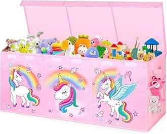 Extra Large Toy Chest, Collapsible Sturdy Toy Storage Organizer with Lids, 40"X14"X16" Large Kids Toybox Storage Bins Baskets for Girls, Boys, Nursery, Playroom, Pink