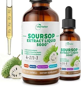4-in-1 Soursop Bitters Liquid, Soursop Oil with Sea Moss & Black Seed Oil & Ashwagandha, for Immune & Digestive & Cell Support, Sugar-Free | Non-GMO | Vegan (2 Fl oz)