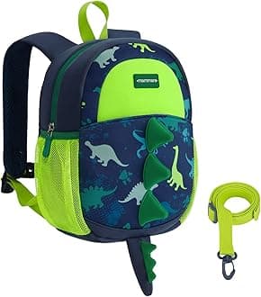 mommore Toddler Backpack for Boys 2-4 Small Cute Dinosaur Backpack with Kids Leash, 3D Cartoon Preschool Kindergarten Bookbag for Pre-k, Green