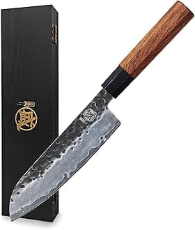 7 Inch Chef Knife Santoku Knives, Japanese Knife Series with 3 Layer 9CR18MOV Clad Steel and Rosewood handle