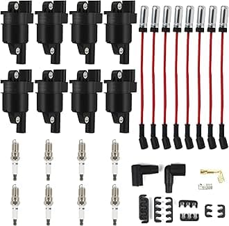 8PCS UF414 Round Ignition Coils Pack & Iridium Spark Plugs & Spark Plug Wires Set Fits for Chevrolet Corvette Avalanche Silverado 1500 2500 3500 GMC Savana 1500 2500 Cadillac Escalade D514A