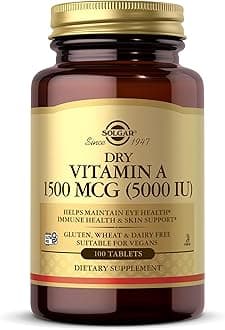 Dry Vitamin A 1500 mcg (5000 IU), 100 Tablets - Supports Healthy Eyes, Skin & Immune System - Non-GMO, Vegan, Gluten Free, Dairy Free, Kosher - 100 Servings