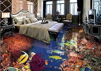 RZDYCustom 3D Floor Murals Tropical Fish Underwater Wallpaper 3D PVC Vinyl Flooring Water Proof Wallpaper for Bathroom Living Room -400 * 280cm