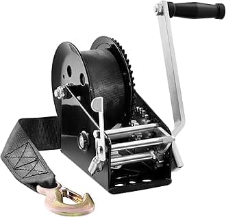 Hand Winch,3500 lbs Capacity Hand Boat Trailer Winch Heavy Duty Rope Crank with 33 ft Polyester Strap and Two-Way Ratchet, Manual Operated Hand Crank Winch for Trailer, Boat or ATV Towing