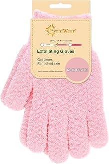 Evridwear Exfoliating Glove Shower Gloves Exfoliate Dead Skin for Dry Sensitive Skin No Irritation with Hanging Loop (Pink Moderate Exfoliation)