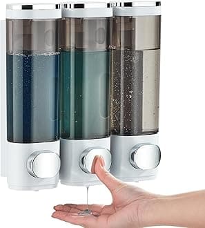 Shampoo and Conditioner Dispenser, Pollock Shower Soap Dispenser 3 Chamber No Drill, Wall Mounted Shampoo Body Wash Conditioner for Bathroom Large Capacity,White