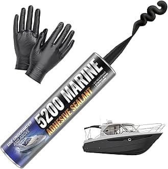 [Black] 5200 Marine Sealant - Fast Cure, High Bond Strength, UV Resistant Underwater 5200 Fast Cure, Marine Adhesive Sealant for Boats, Hulls, Decks, & RVs Caulk Black with Gloves, Nozzle 10oz