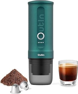 Outin Nano Portable Electric Espresso Machine, Camping Travel Coffee Maker, Car Coffee Maker, USB-C Enabled Self Heating with Freshly Ground Coffee & NS Capsules, for RV's, Hiking, Office (Teal)